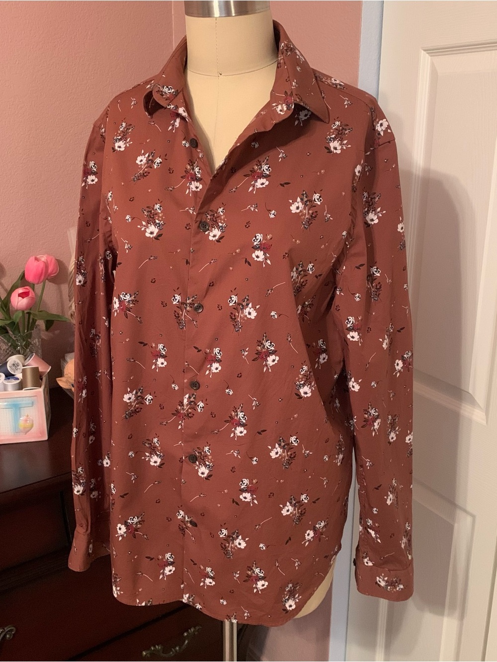 EXPRESS Rust Floral Button-Down Shirt